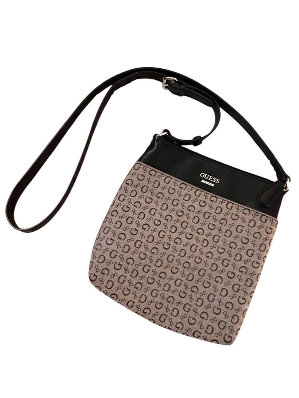 Guess All-Over Monogram Print Crossbody Bag with Adjustable Strap